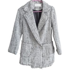 Soo & June Designed Tweed Fringed Blazer